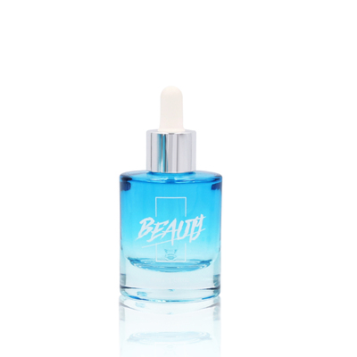 Push button cap blue glass cosmetic 30ml dropper bottle